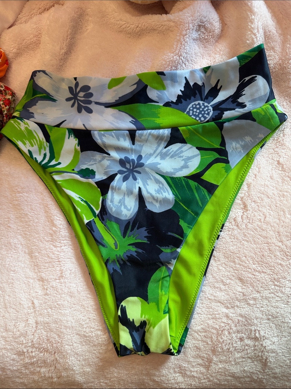 aerie High-Waist Floral Bikini Bottom in Green and Black